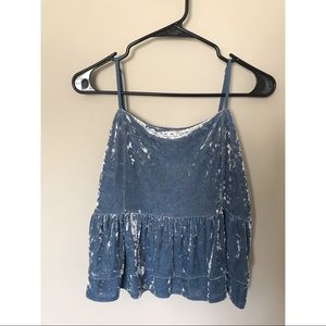 NWOT American Eagle Blue Velvet Tiered Top